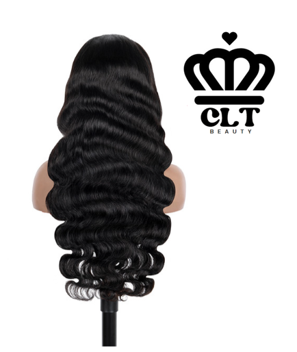CLT Beauty HD Lace Human Hair Wig, Body Wave Natural 13x4 Frontal Wig, 250% Density, pre plucked and bleached lace knots