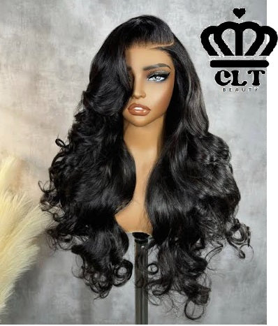 CLT Beauty HD Lace Human Hair Wig, Body Wave Natural 13x4 Frontal Wig, 250% Density, pre plucked and bleached lace knots