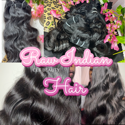 100% Raw Hair Authentic Indian Wavy Hair -3 Bundle Deal + Closure