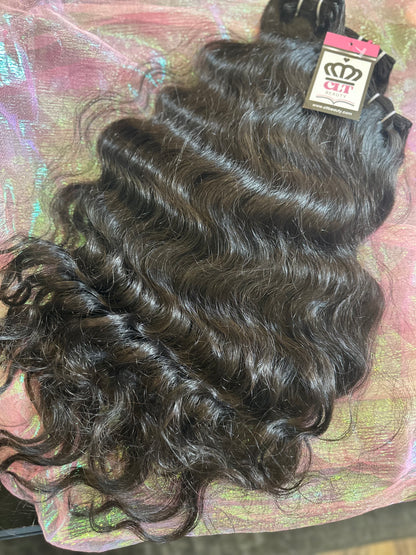 100% Raw Hair Authentic Indian Wavy Hair -3 Bundle Deal + Closure