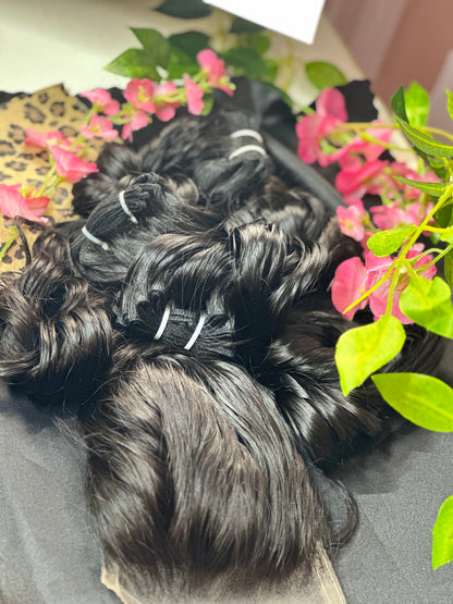 100% Raw Hair Authentic Indian Wavy Hair -3 Bundle Deal + Closure
