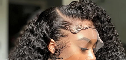 CLT Beauty Human Hair Wig, CLT Curly  Natural Black 13x4 Frontal Wig, 200% Density,